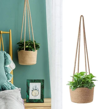 

Garden Plant Hanger Hand-Woven Rope Hanging Cotton Linen Basket Flower Pot Holder For Home Bedroom Living Room Decorative