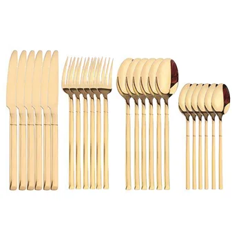

24 Pcs/Set Dinnerware Set 304 Stainless Steel Cutlery Set Steak Knife Fork Set Spoon Flatware Tableware Kitchen Silverware Set