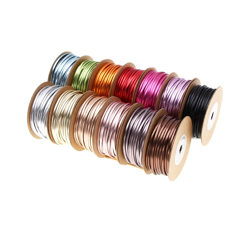 Solid Color PU Leather Rope 2mm Width Shiny Braided Rope DIY Weaven Crafts Material Sewing Ribbon Handmade Supplies 15m/roll leather cord