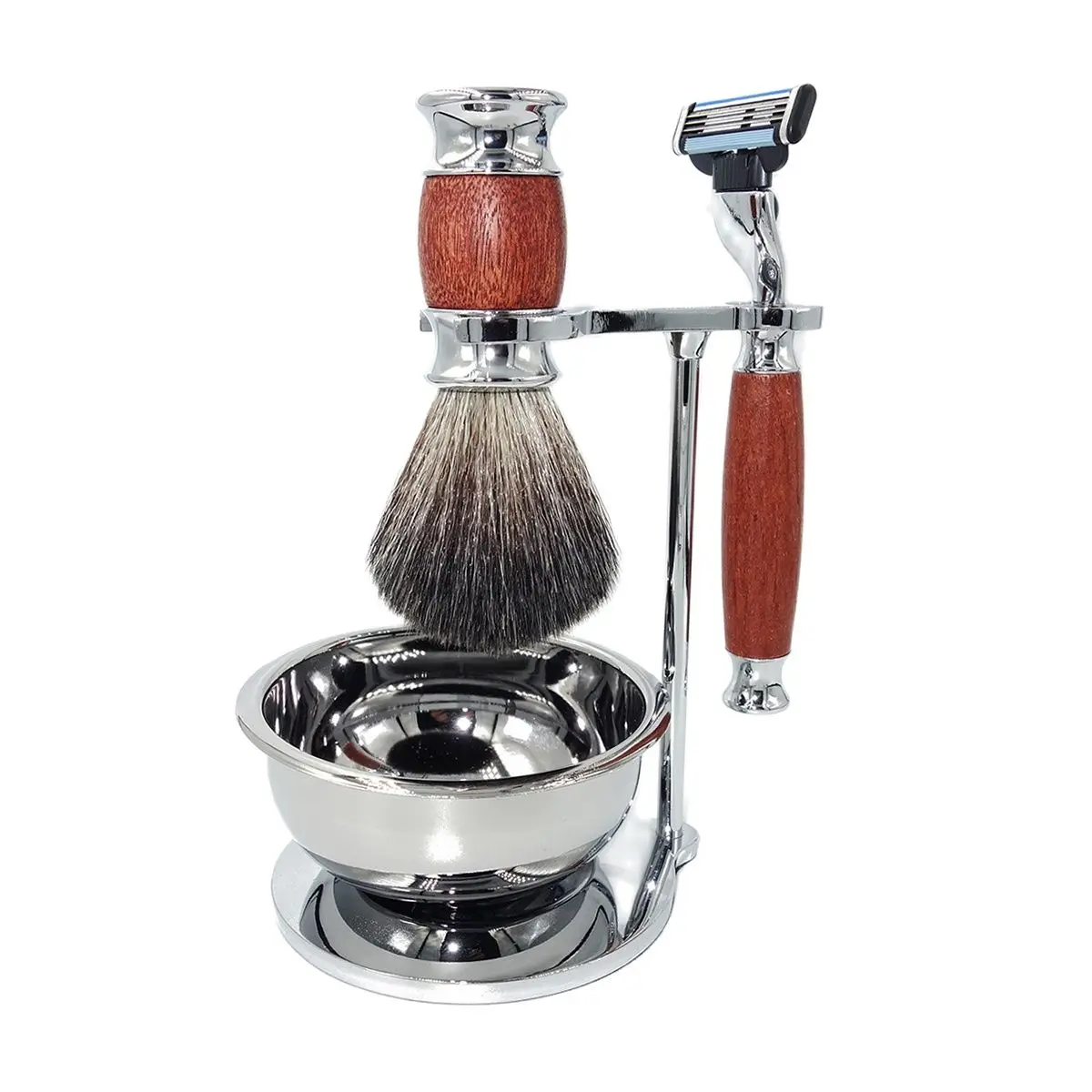 Magyfosia Shaving Kit for Men Rosewood Handles Mach 3 Razor Badger Hair Brush Soap Bowl Set Christmas Dad Birthday Gift