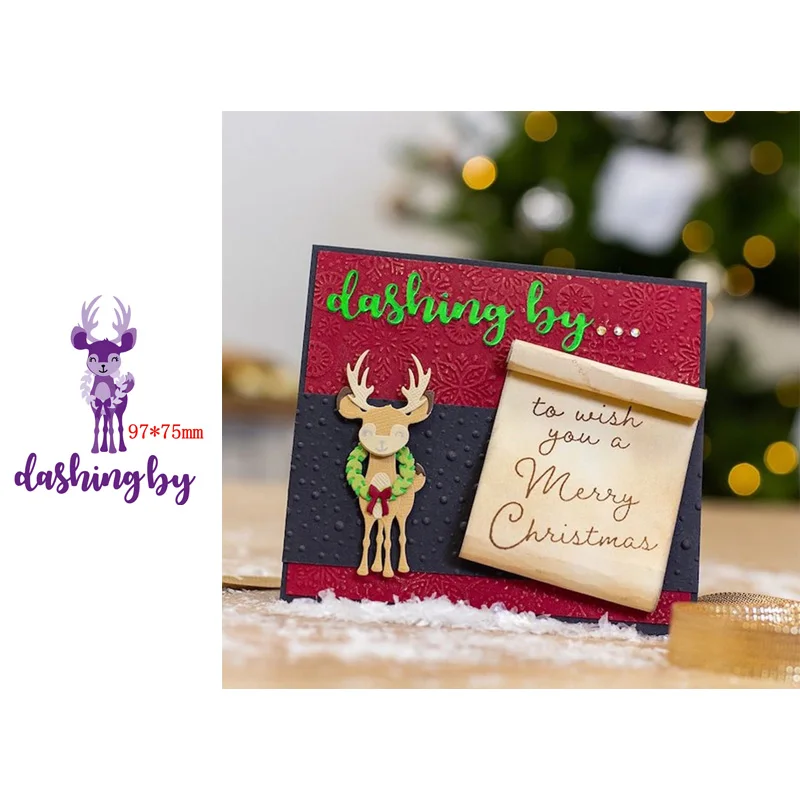 

Christmas Cute Happy Elk Decorations Dashing By Artistic Words Metal Cutting Dies Scrapbooking Album Paper DIY Cards Crafts Embossing Dies New 2019