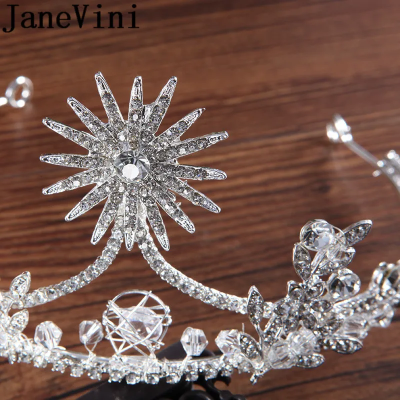 JaneVini шикарные стразы свадебные тиары и короны с сережками серебряные женские вечерние свадебные резинка на голову Свадебная повязка для волос