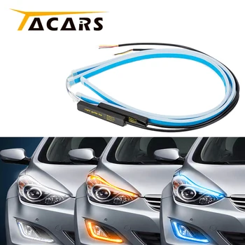 

2pcs Ultrafine DRL 60cm Daytime Running Light Flexible Soft Tube Guide Car LED Strip White Yellow Turn Signal Light Strips