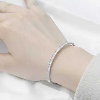 

Real 925 Sterling Silver Bangles 925 Bracelets with Clear Cubic CZ for Women Dubai European Bracelets браслет Silver Jewelry