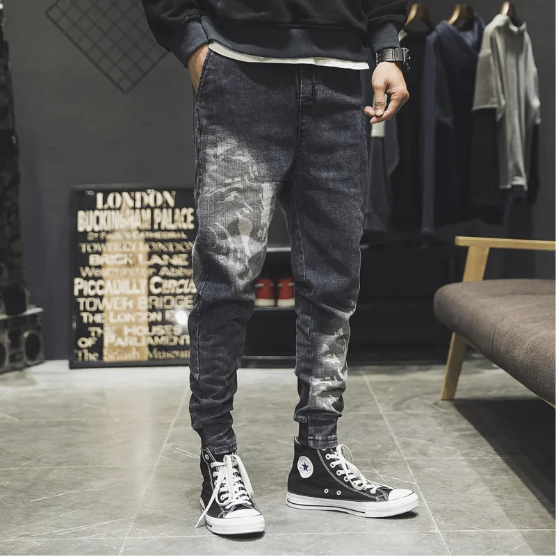 

Drawstring Jeans Men Slim Fashion Washed Solid Color Casual Harlan Denim Pants Men Streetwear Hip Hop Jean Trousers Male Clothes