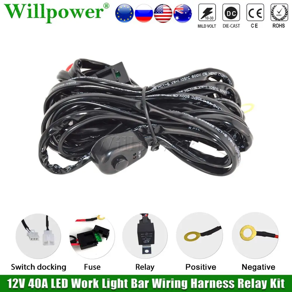 

Car 12V 40A LED Work Light Bar Wiring Harness Relay Kit Offroad 4x4 Truck LED Bar Driving Fog Light Flash Wire Fuse Switch Cable