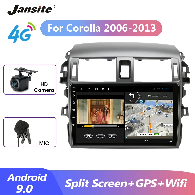 

Jansite 9" Car Radio Android 9.0 For Toyota Corolla 2006-2013 Split Screen Multimidia Video Player Navigation GPS DSP with frame