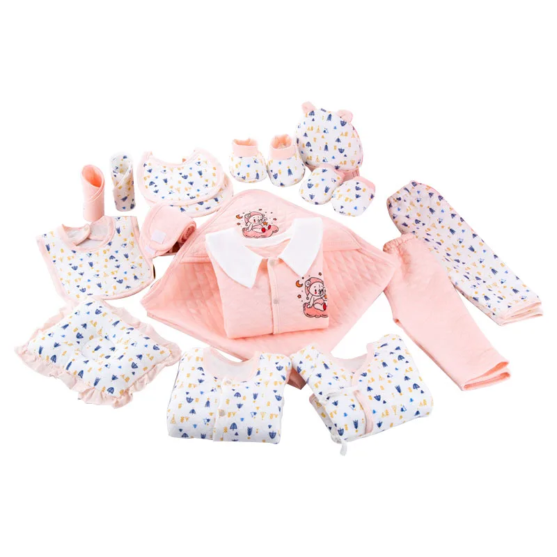 Одежда для новорожденных девочек с героями мультфильмов зимний комплект одежды из плотного хлопка для маленьких мальчиков, одежда для младенцев Подарочный комплект для новорожденных без коробки - Цвет: Pink