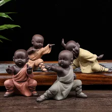 

1pc Kung Fu Monk Decor Purple Sands Statue Temple Style Figurines Ornament Tea Pet Arrangement For Home Decorations Miniatures