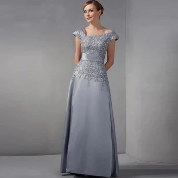 

2020 Hot Sale Gray A Line Lace Cap Sleeves Mother of the Bride Dresses Applique Beads Wedding Guest Gowns Full Length