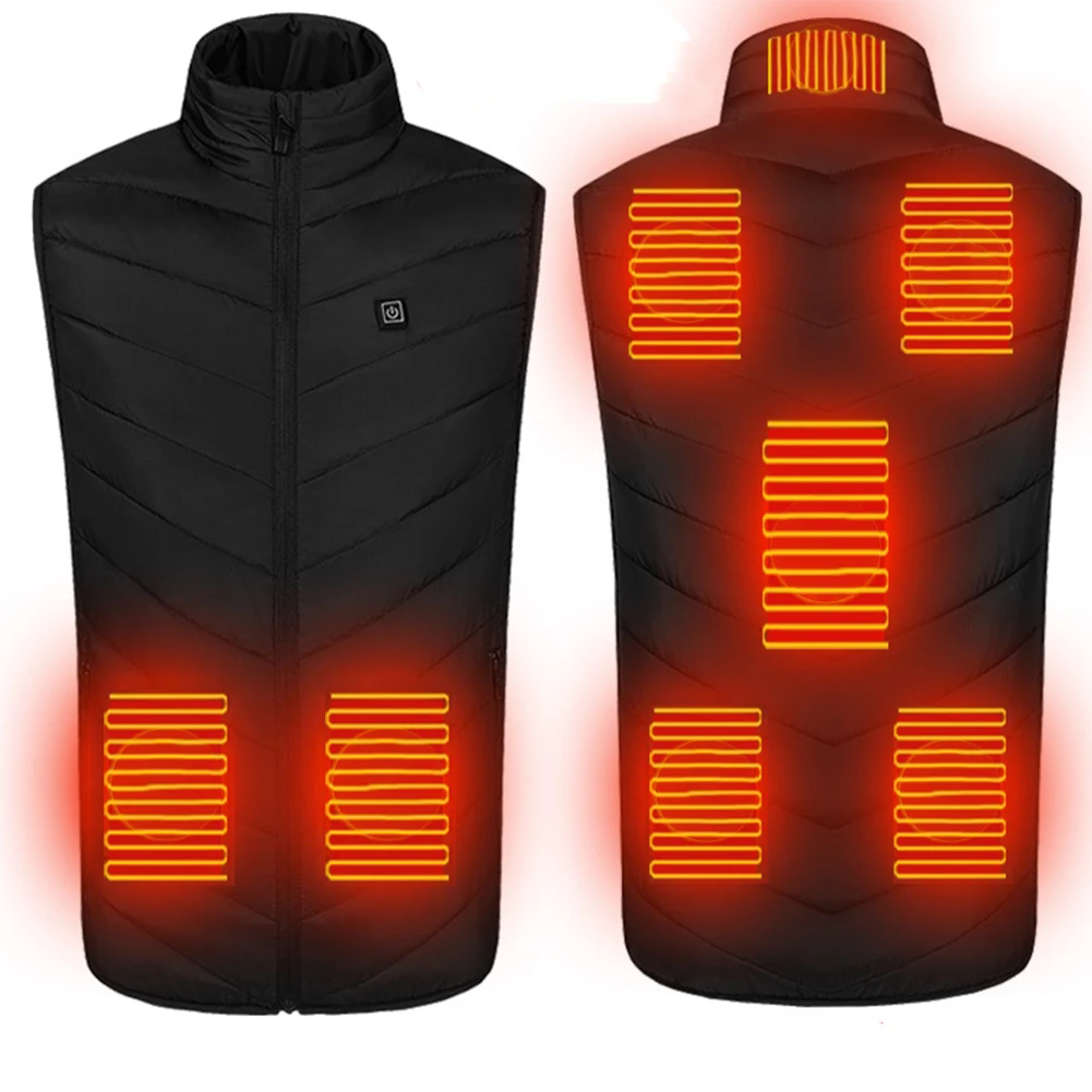 

8 Areas Heated Vest jacket USB Charging Men Winter Electrical Heated Sleevless Jacket Travel Outdoor Waistcoat Hiking In Stock