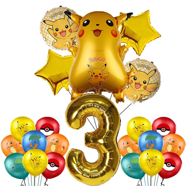 Pokemon Birthday Party Decorations Pikachu Foil Balloons Disposable Tableware Plate Napkin Backdrop For Kids Boy Party Supplies Balloon suit 3