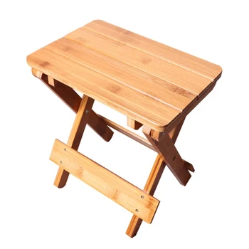 Taburete plegable de bambú para el hogar, portátil, taburete de bambú sólido, silla de pescar al aire libre, pequeño banco cuadrado, muebles para niños