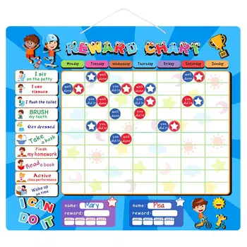 

ibasetoy Magnetic Reward Chart Set Calendar Schedule Behavior Star Chore Chart Educational Learning Toys for Kids Toddlers Teens