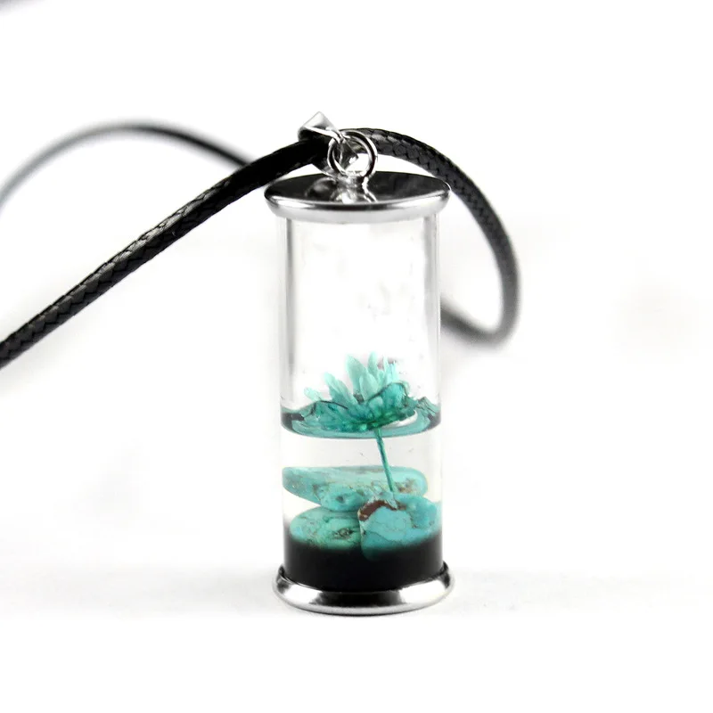 Богемные высушенные цветок лотоса стеклянная бутылка подвеска-ожерелье для женщин мужчин креативное украшение для верхнего трикотажа из акриловой смолы ювелирные изделия с цепочкой - Окраска металла: 6