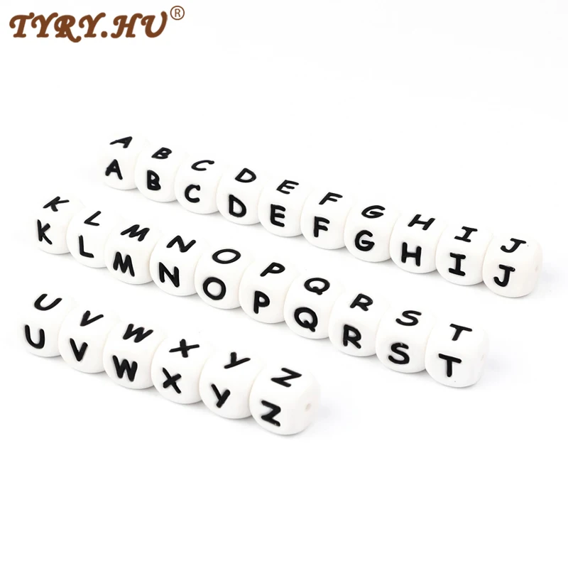 10Pcs Letter Beads Silicone Beads Baby Chewing Alphabet Wooden For Personalized Name DIY Teething Necklace 12mm