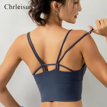 

Fitness Breathe Bra Women Sexy Backless Crop Top Bandage Summer Push Up Bra Quakeproof Solid Brassiere Femme