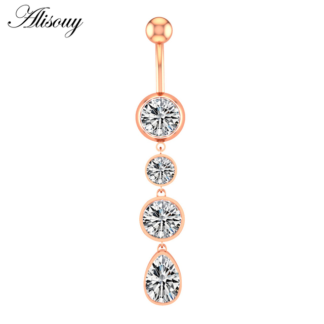 1pc Flower Heart Dangled Belly Navel Piercing Button Ring 14G Stainless Steel CZ Crystal Opal Ombligo Woman Body Jewelry