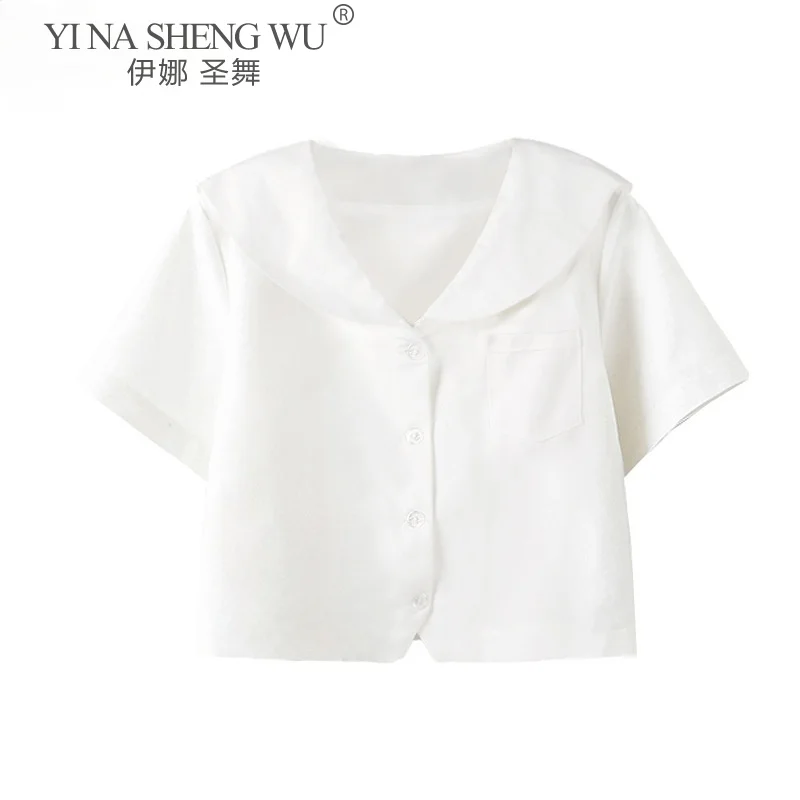 Women Sailor Suit Shirts Short/Long Sleeve Crop-Tops School Uniform JK Kawaii Fresh Girls Solid Pleated Elegant All-Match