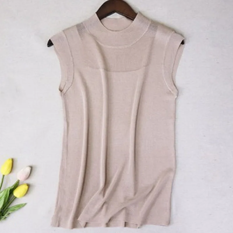 Sexy Women Ice Silk Knitted Vest Solid Color Sleeveless Tops Summer Camisole Suspenders Hollow Out Tops