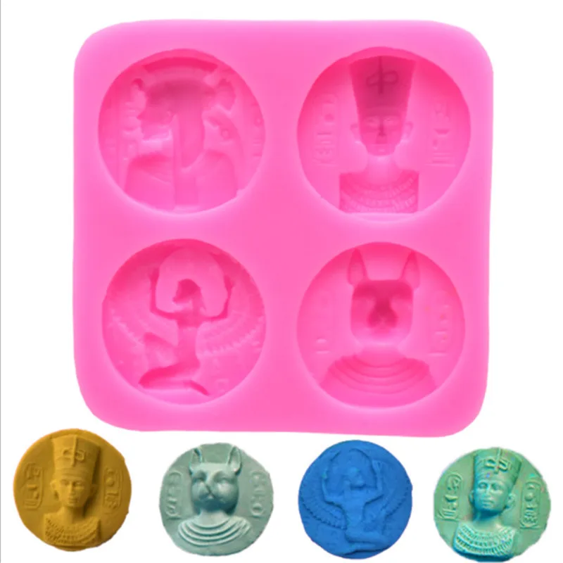 4 Holes Egypt Sphinx Pharaoh Silicone Mold Fondant Cookie Chocolate Cake Decorating Tools Coins DIY Baking Molds | Дом и сад