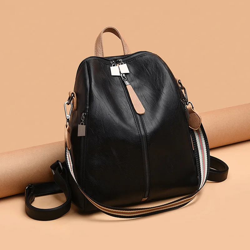 

Leather Backpack Women's 2019 New Style Korean-style Versatile Contrast Color Shoulder Bag/ Hand Bag Multi-Purpose Leather Backp