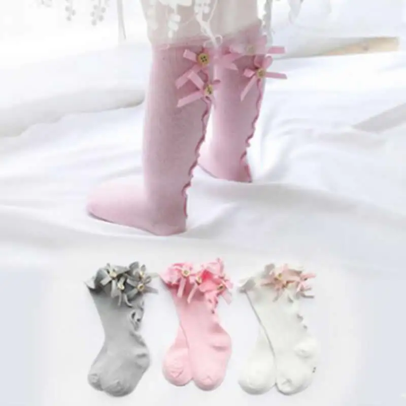 New born baby Socks Toddlers Girls bowknot Knitted Knee High Long Soft Cotton Lace baby Socks meisje Girls lace agaric sock