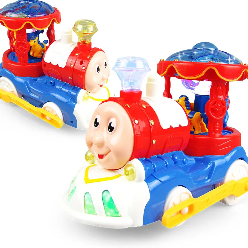 1 Electric Music Train Rotating Horse Funny Toys Car Model Plastic Lighting Toy Kid Boy Birthday Gift - Цвет: 1