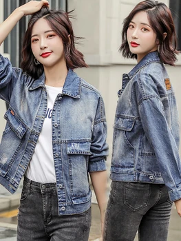 

Spring Denim Jacket New Korean-Style Outerwear 2020 Spring And Autumn Students Loose Short Womens Coats Plus Size Denim Jacket