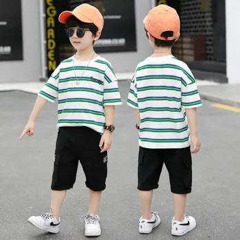 

Children's Sets boys clothes kids clothes cotton striped short trouser two-pieces set 110-160cm jongens kleding children clothes