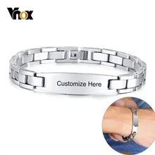 Vnox настраиваемые ID браслеты для женщин и мужчин никогда не выцветает нержавеющая сталь звено цепи выгравировать имя подарок для Него