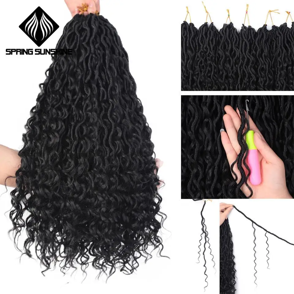 Весна солнце 20 дюймов грязная богиня Faux locs Curly крючком коса богемные мягкие дреды синтетические косички для наращивания волос