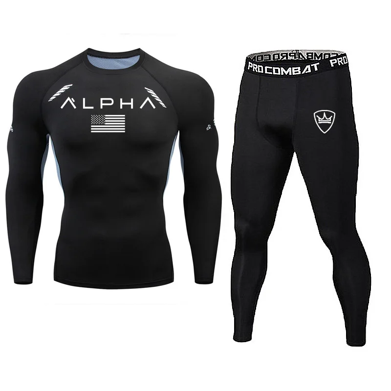 

Men's Sport Suits Men Compression Running Set T-Shirt + Pants Sports Suits Soccer Jersey Gym Jogging Tee Tops Leggings Tracksuit
