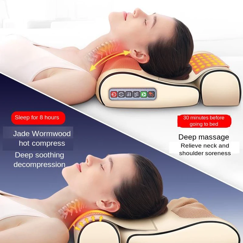

Electric Massage Pillow Wave Curve Energy Saving Wormwood WarmCompress Multi-mode Switching Relaxation Shiatsu Massager For Neck