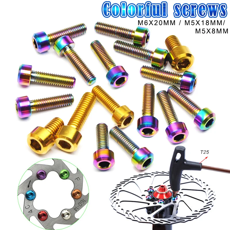 

High Quality 6Pcs/set Steel Bicycle Screws Bolts with Washer M5 18mm Golden Color for Bicycle Stems Handlebar Water Bottle NCM