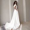 Modest V-Neck Wedding Dress 2022 Fashion Short Sleeve Sweep Train Slit A Line Bridal Gown with Pockets ► Photo 2/6