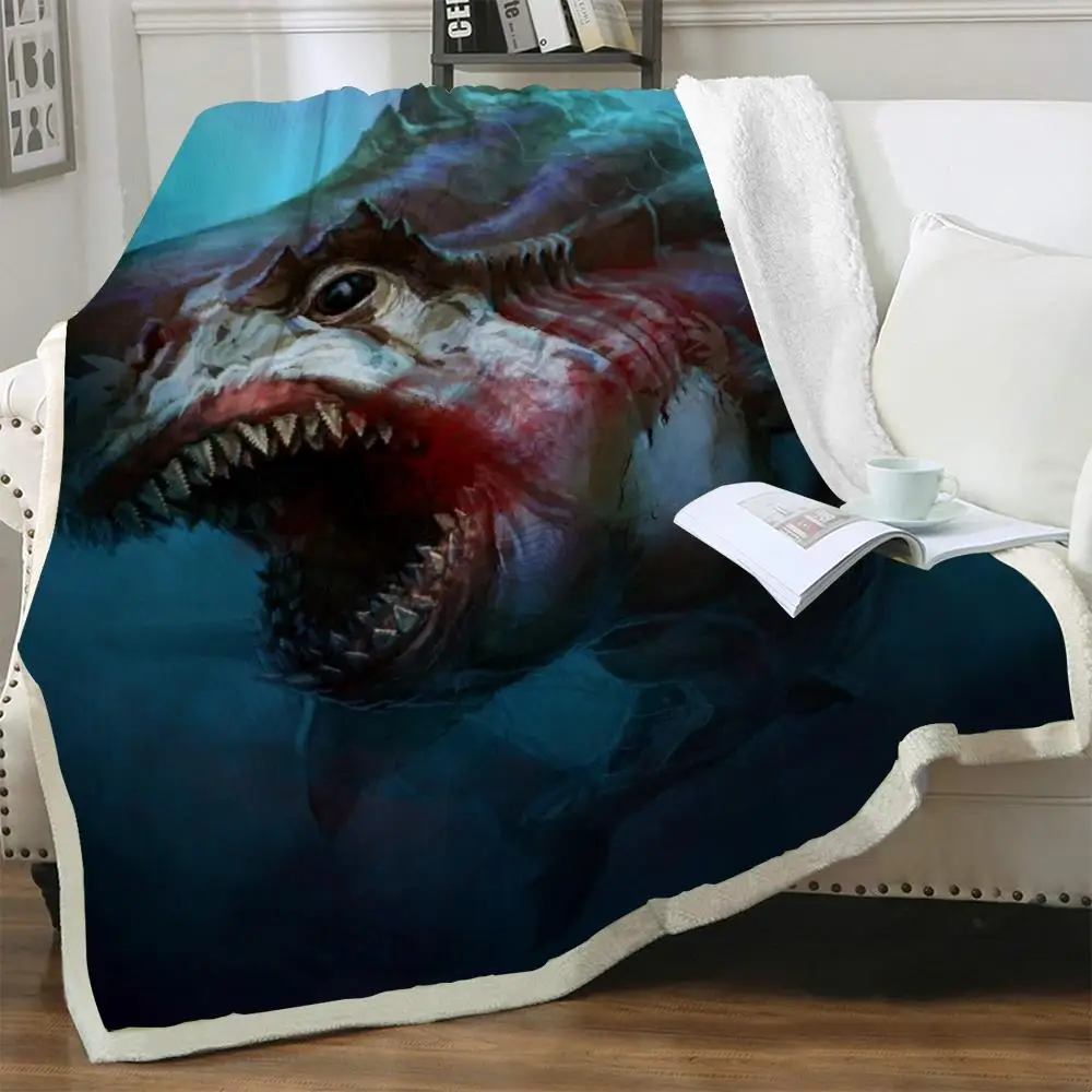 NKNK Brank Shark Blanket Ocean Bedding Throw Animal Thin Quilt Blood Bedspread For Bed Sherpa