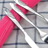 3Pcs/set Stainless Steel Dinner Set Portable Travel Camping Cutlery Tableware Set Dinnerware Case Flatware Kit with Cloth Bag 6