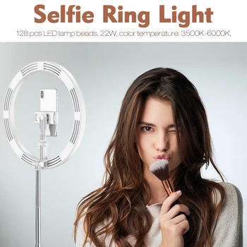 

Selfie Ring Light with Adjustable Fold Stand 3 Modes 128 LED Ring Light with Phone Holder for Vlogs Live Stream Phone Lamp Ring
