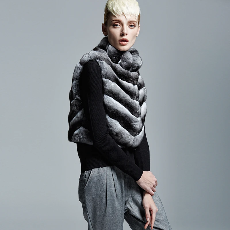 FURSARCAR  High Quality Natural Rex Rabbit Fur Vest Real Rabbit Fur Women Winter Jacket High Street Style Elegant Female Clothes
