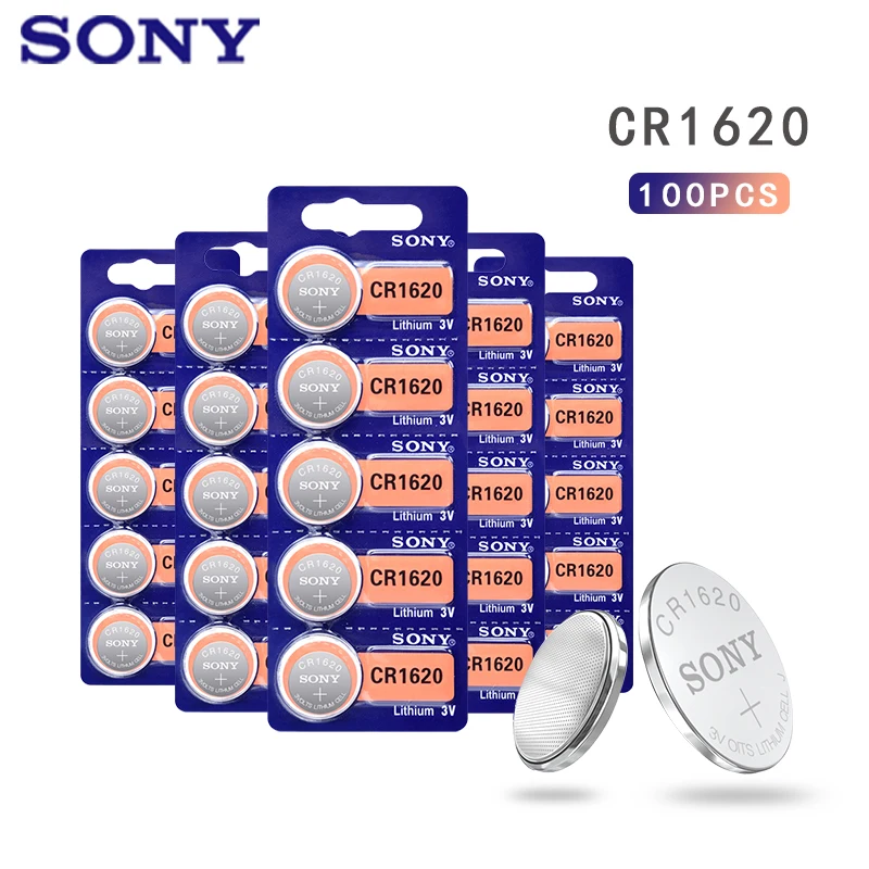 100pcs Sony 100 Original CR1620 Lithium Battery For Watch Car Key