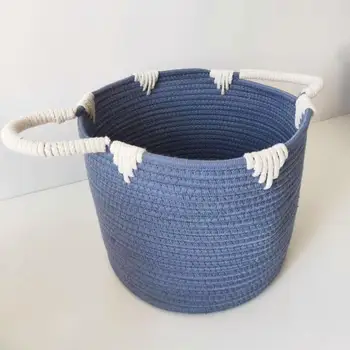 

Navy Blue Cotton Rope Storage Basket Laundry Storage Basket Organizer for Kid Toy Nursery Hamper Home Accessories