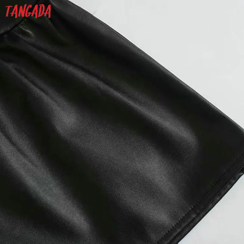 Tangada женское элегантное черное платье из искусственной кожи с длинным рукавом винтажное женское повседневное мини-платье vestidos 5Z91