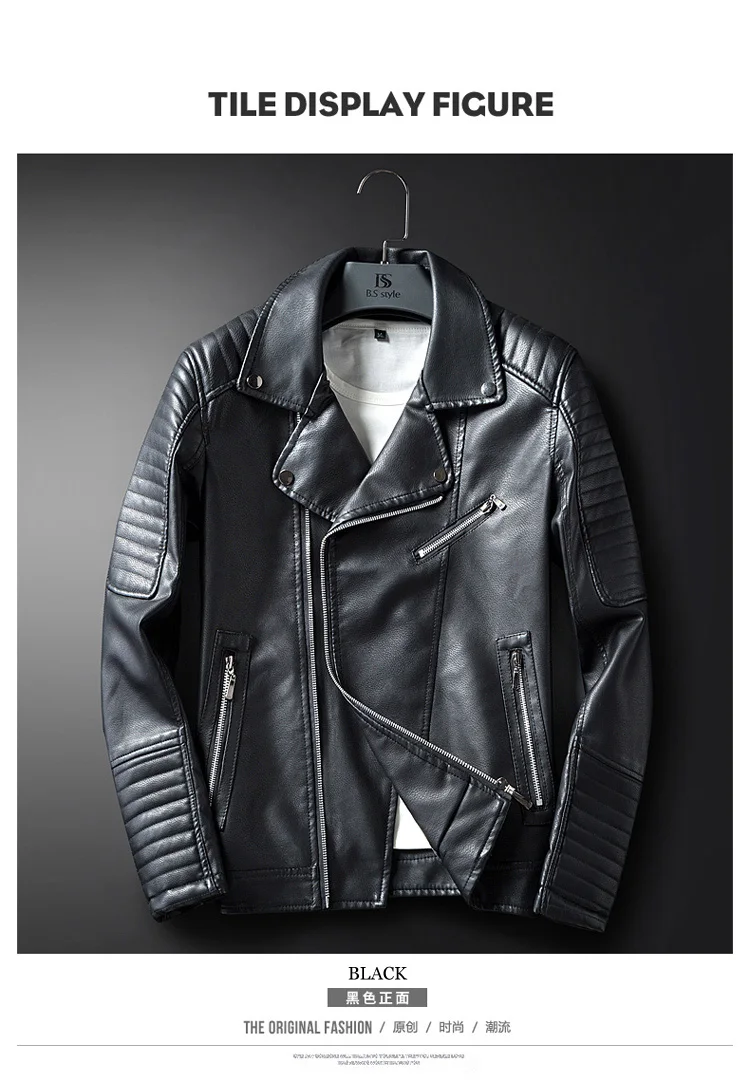 Азиатский размер Leather кожаные куртки мужские осень зима бренд Косой молнии мотоцикл уличная искусственная кожа пальто Jaqueta Couro K210