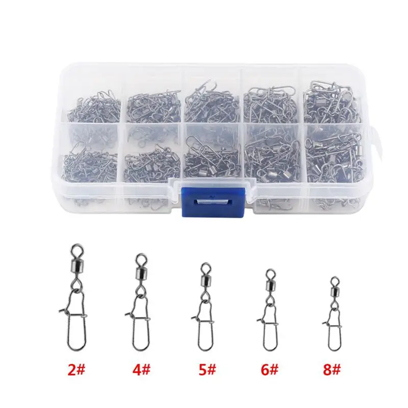 

210pcs/ Box Brass + nickel Fishing Swivel Snap Ball Bearing Lock Rolling Swivel Connector hooked Snaps Pin Fishhook Tackle Kit