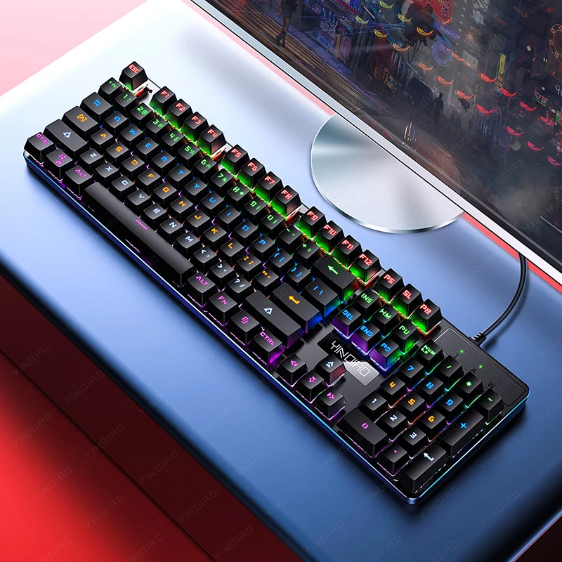 Eixo para Computador Cores Backlight Verdadeiro Teclado Mecânico 104 Teclas Wired Gaming Preto Azul Portátil Gamer 6 - Imagem 6