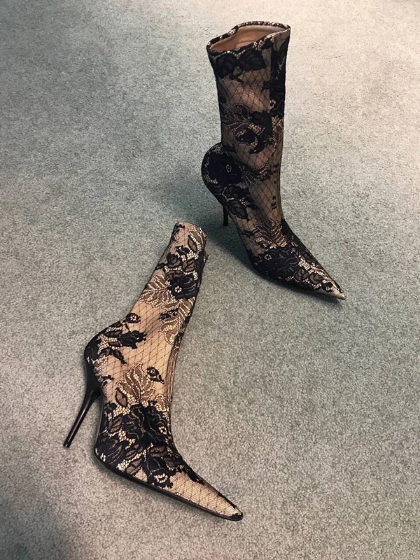 brown floral Женские носки, сапоги до середины икры, с острым носком, на эластичном высоком каблуке, однотонные бархатные, розовые, красные, осенне-зимние женские сапоги, цвет Custome - Цвет: brown floral