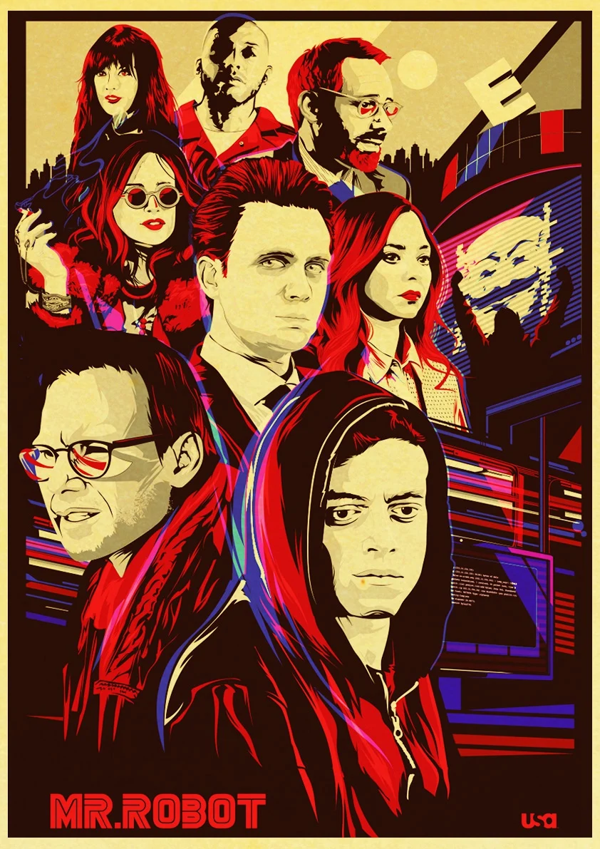 E100 Ретроамериканский душевный триллер плакат с актерами сериала-Mr. Робот-наклейка для фильма стена крафт-бумага кино Декор/любовник коллекция - Цвет: E100