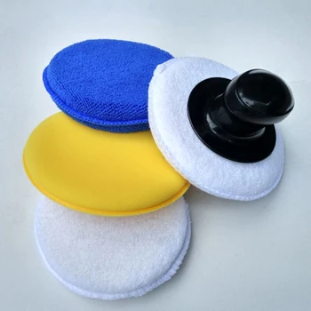 

4pcs Professional Polishing Waxing Tool Small Microfibre Car Cleaning Applicator High Density With Handle Kit Round Sponge Set
