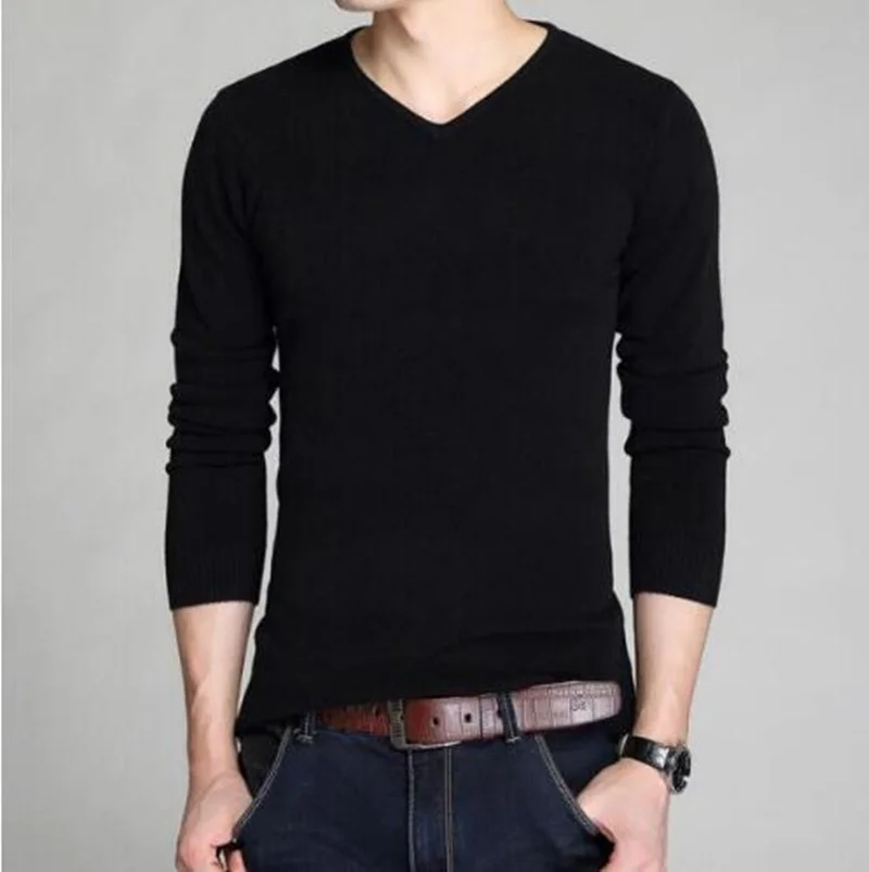 LEFT rom,, модный мужской качественный Тонкий Высококачественный вязаный свитер из чистого хлопка/мужской модный вязаный свитер с v-образным вырезом для отдыха
